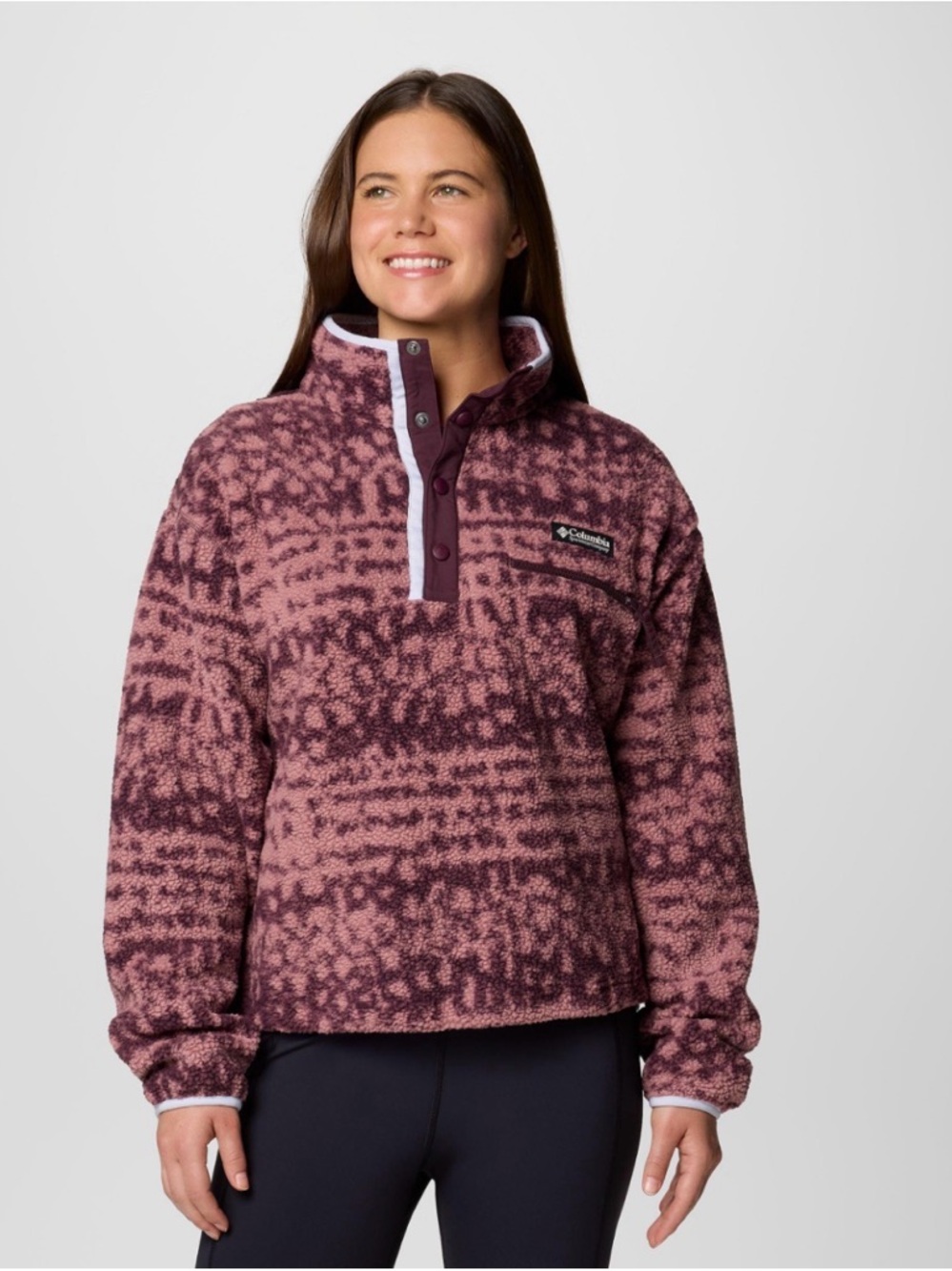 Columbia Helvetia II Pink & Maroon Fleece Pullover Jacket 1/4 Button-up Sz Large